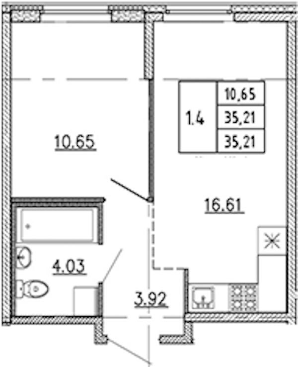 1-комнатная квартира 35.21 м², 1/22 эт., ЖК «Новые горизонты 2»
